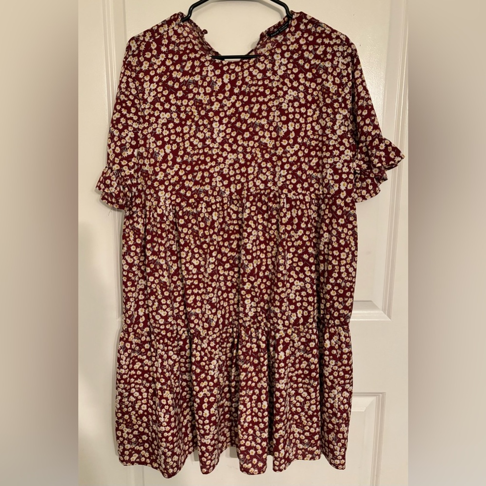 Floral Red and White Dress